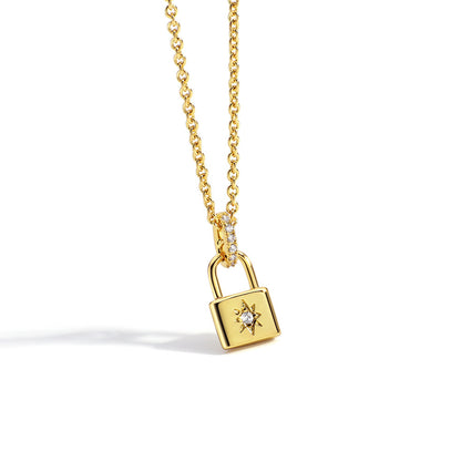 Fashion Lock Brass Plating Zircon Pendant Necklace