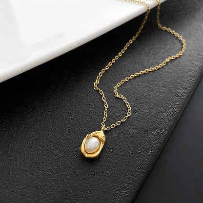 Elegant Geometric Titanium Steel Plating Pearl Necklaces