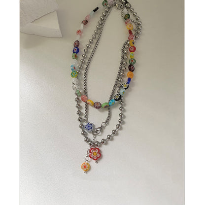 Fashion Geometric Titanium Steel Necklace Plating Colored Glaze Stainless Steel Necklaces