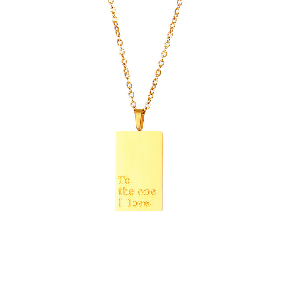 Retro Letter Square Stainless Steel Plating Gold Plated Necklace