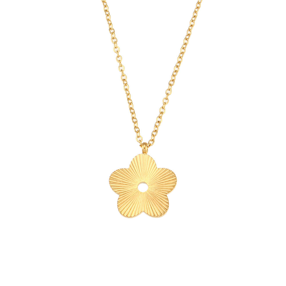 Retro Heart Shape Flower Stainless Steel Plating Gold Plated Pendant Necklace Earrings