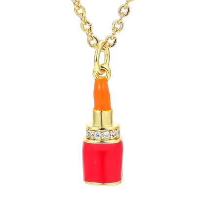 Fashion Geometric Lipstick Zircon Copper Pendant Necklace