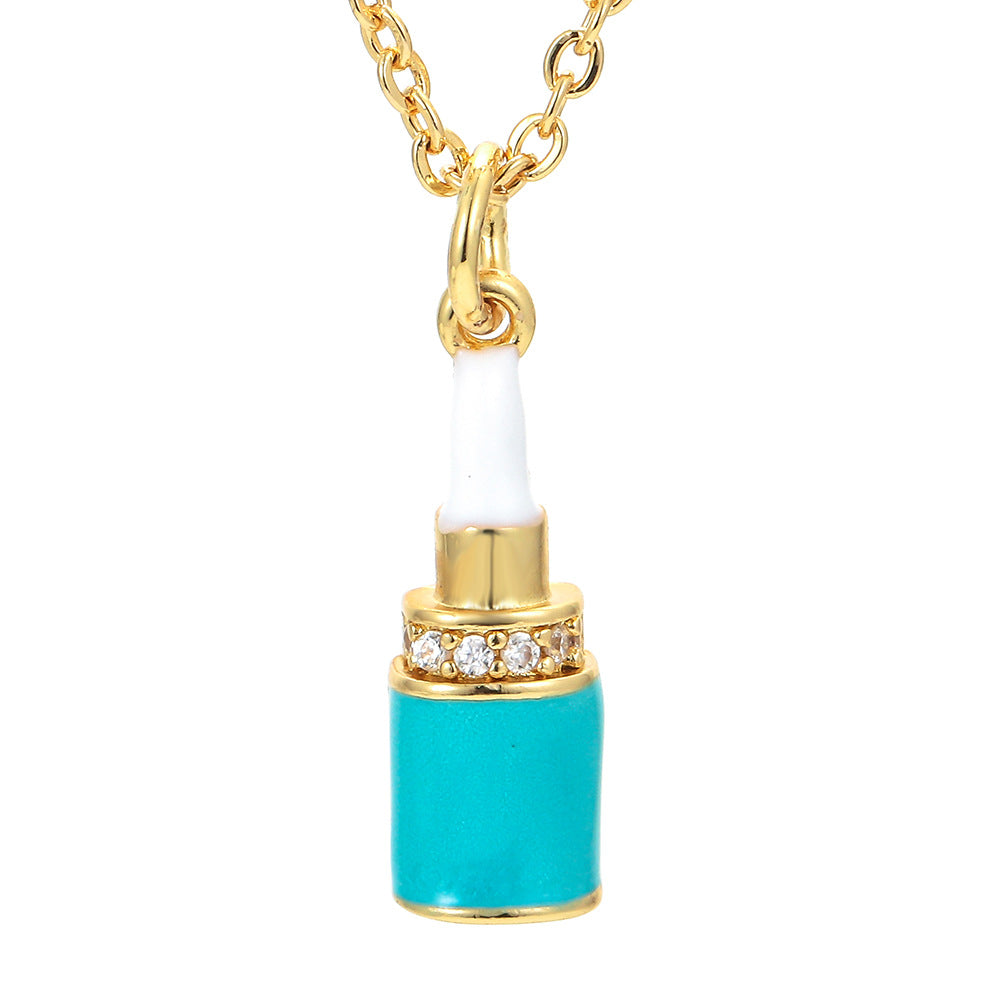 Fashion Geometric Lipstick Zircon Copper Pendant Necklace