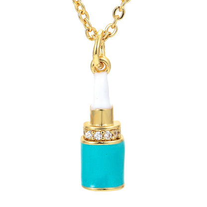 Fashion Geometric Lipstick Zircon Copper Pendant Necklace
