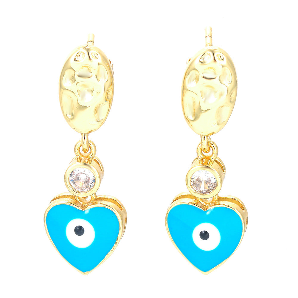 Fashion Heart Shape Eye Copper Earrings Plating Zircon Copper Earrings