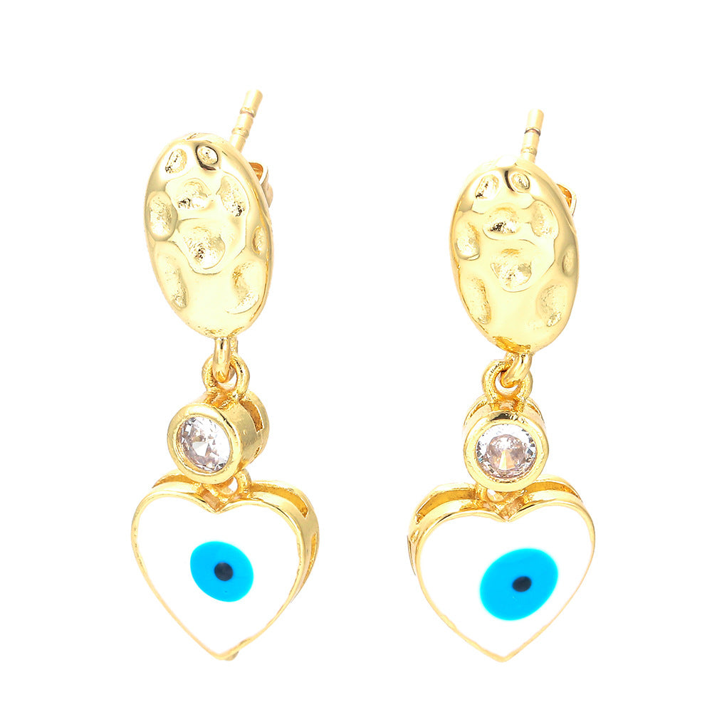 Fashion Heart Shape Eye Copper Earrings Plating Zircon Copper Earrings