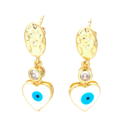 Fashion Heart Shape Eye Copper Earrings Plating Zircon Copper Earrings