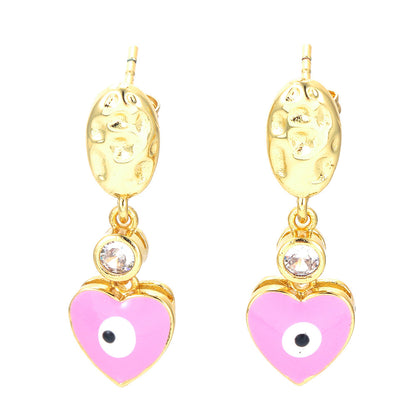 Fashion Heart Shape Eye Copper Earrings Plating Zircon Copper Earrings