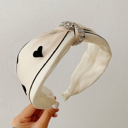 Fashion Heart Shape Cloth Handmade Inlay Rhinestone Hair Band