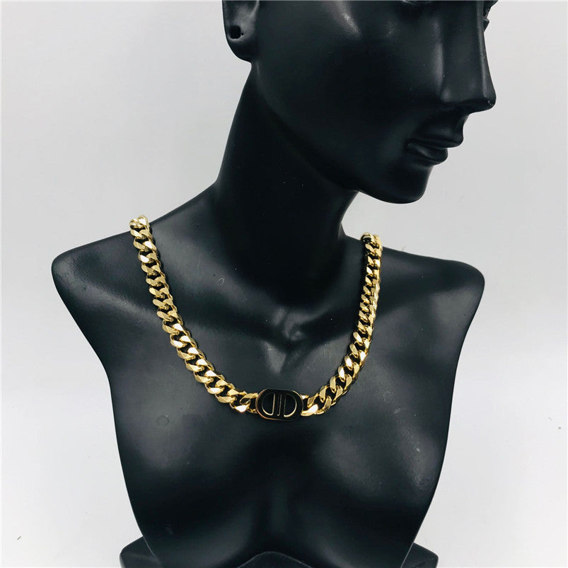 Retro Geometric Titanium Steel Inlaid Gold Necklace