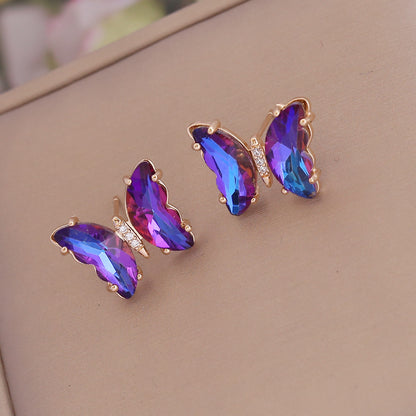 1 Pair Fashion Butterfly Copper Zircon Ear Studs