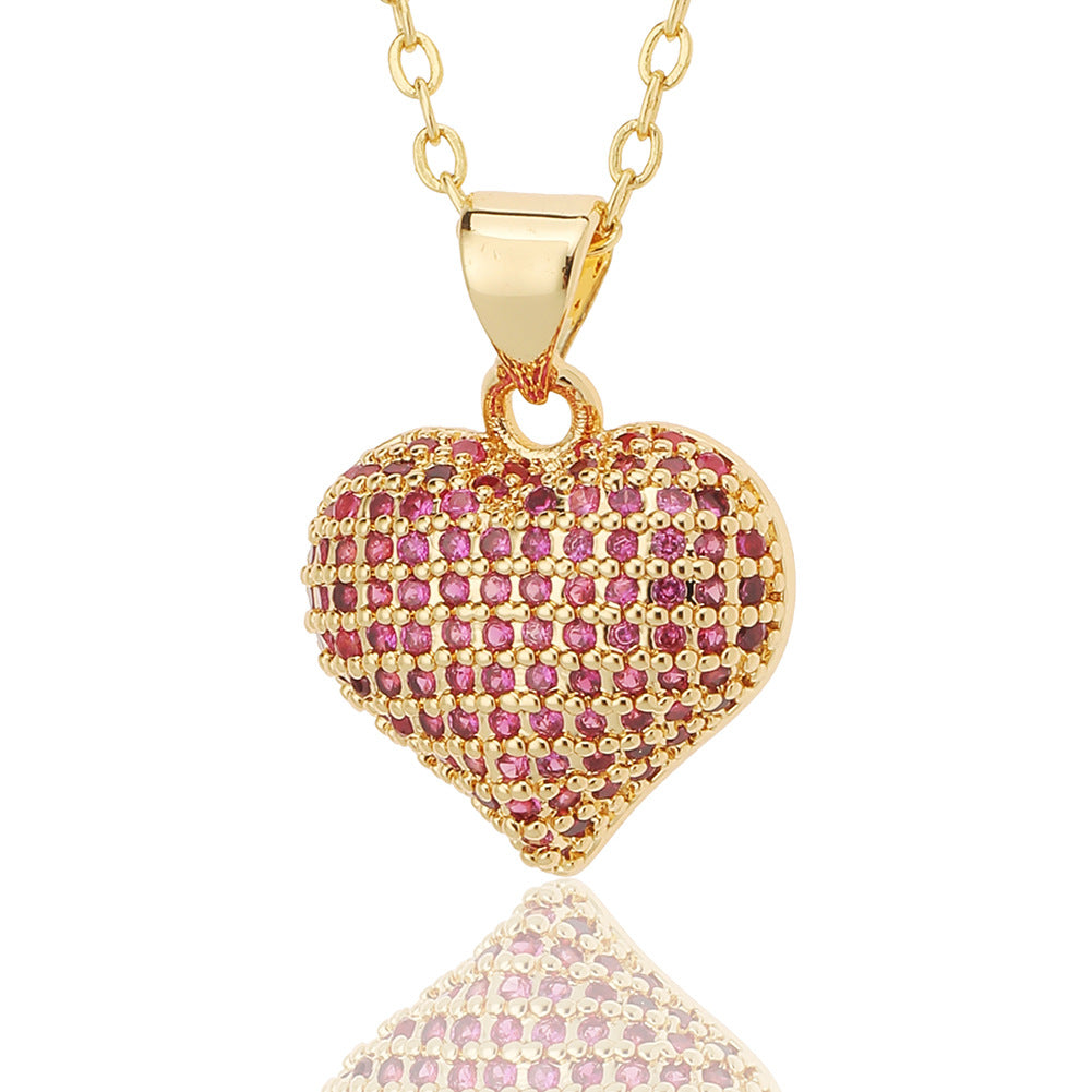 Fashion Heart Shape Copper Inlay Zircon Necklace