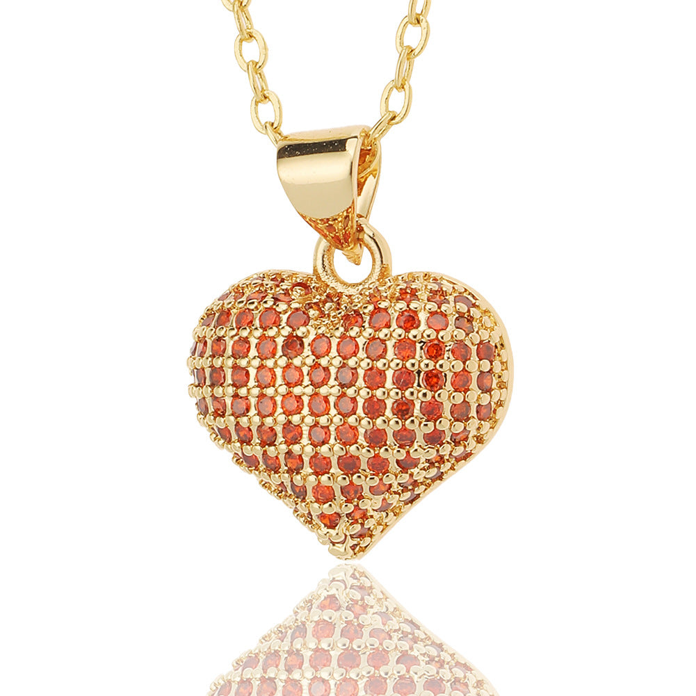 Simple Style Heart Shape Copper Plating Inlay Zircon Pendant Necklace