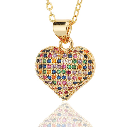 Simple Style Heart Shape Copper Plating Inlay Zircon Pendant Necklace