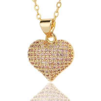 Fashion Heart Shape Copper Inlay Zircon Necklace