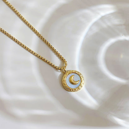 Retro Round Moon Stainless Steel Plating Necklace