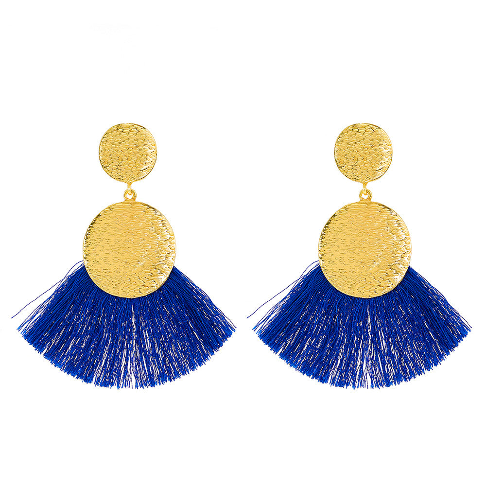 European And American Metal Fan-shaped Tassel Earrings