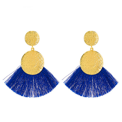 European And American Metal Fan-shaped Tassel Earrings