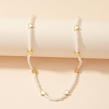 French Style Heart Shape Alloy Plating Artificial Pearls Necklace