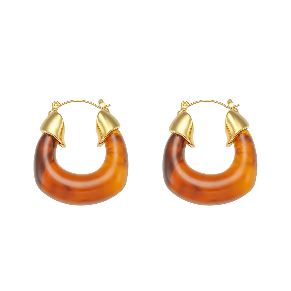 1 Pair Lady U Shape Plating Stainless Steel Gold Plated Hoop Earrings