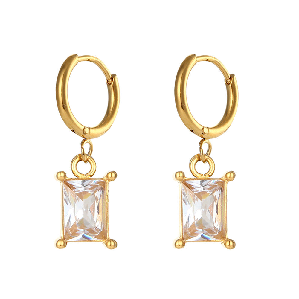 Fashion Square Stainless Steel Earrings Plating Zircon Stainless Steel Earrings