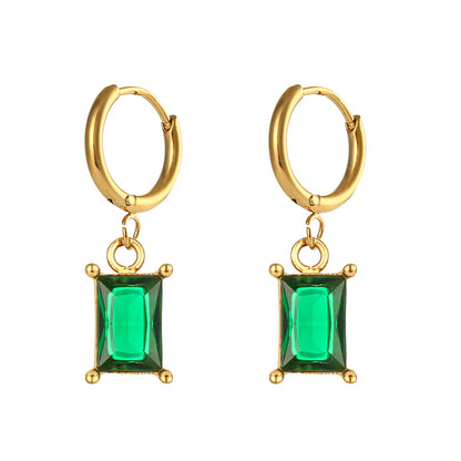 Fashion Square Stainless Steel Earrings Plating Zircon Stainless Steel Earrings