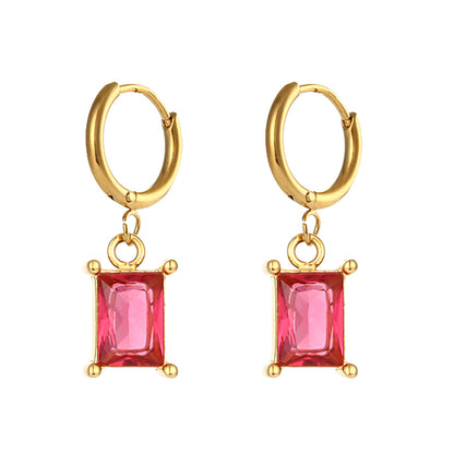 Fashion Square Stainless Steel Earrings Plating Zircon Stainless Steel Earrings