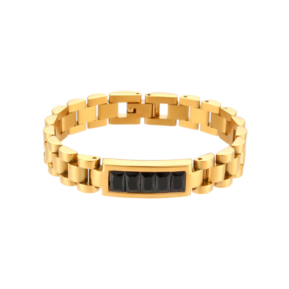 Retro Geometric Stainless Steel Stripe Zircon Bangle