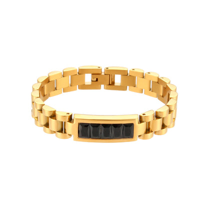 Retro Geometric Stainless Steel Stripe Zircon Bangle