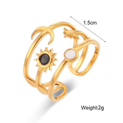 Retro Geometric Sun Star Stainless Steel Open Ring Zircon Stainless Steel Rings