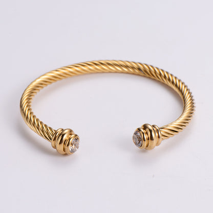 Simple Style Geometric Titanium Steel Bangle Plating Artificial Diamond Stainless Steel Bracelets