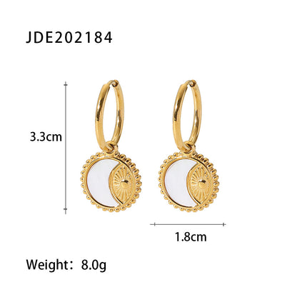 Simple Style Sun Moon Stainless Steel Drop Earrings Gold Plated No Inlaid Shell Stainless Steel Earrings