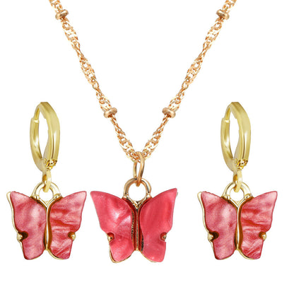 Simple Style Butterfly Alloy Resin Earrings Necklace 1 Set