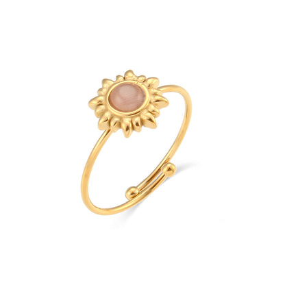 Fashion Sun Stainless Steel Inlay Opal Gold Plated Open Ring