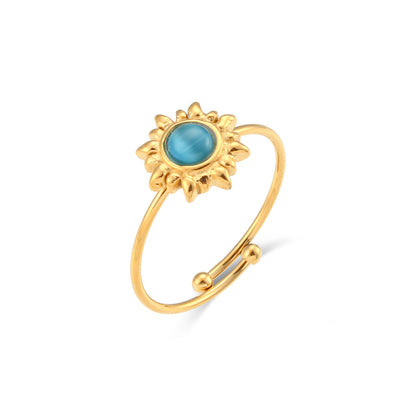 Fashion Sun Stainless Steel Inlay Opal Gold Plated Open Ring