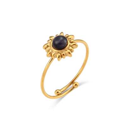 Fashion Sun Stainless Steel Inlay Opal Gold Plated Open Ring