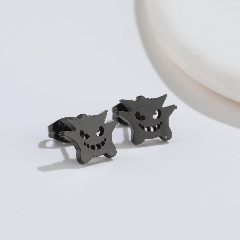 1 Pair Retro Monster Titanium Steel Hollow Out Ear Studs