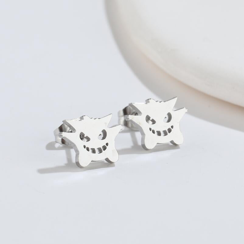 1 Pair Retro Monster Titanium Steel Hollow Out Ear Studs