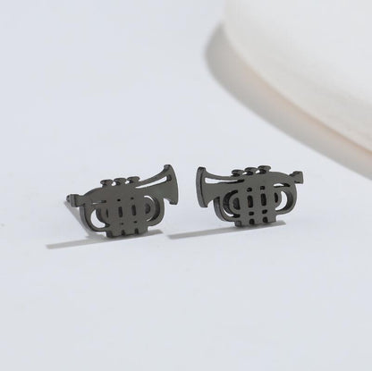 1 Pair Fashion Musical Instrument Titanium Steel Plating Ear Studs