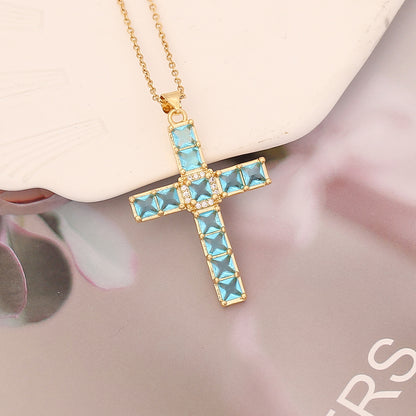 Fashion Cross Stainless Steel Copper Pendant Necklace Inlay Zircon Stainless Steel Necklaces