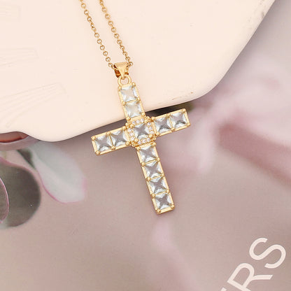 Fashion Cross Stainless Steel Copper Pendant Necklace Inlay Zircon Stainless Steel Necklaces