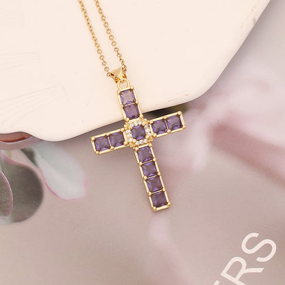 Fashion Cross Stainless Steel Copper Pendant Necklace Inlay Zircon Stainless Steel Necklaces