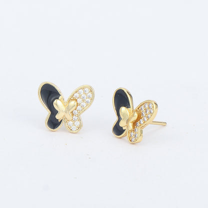 Retro Butterfly Copper Ear Studs Zircon Copper Earrings