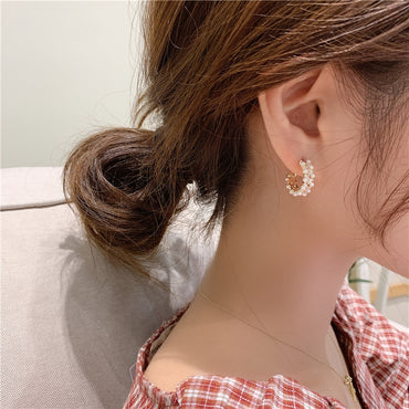 C Shape Artificial Gemstones Earrings