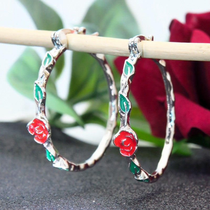 Exaggerated Rose Alloy Plating Hoop Earrings 1 Pair