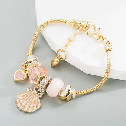 Fashion Heart Shape Shell Alloy Rhinestone Pearl Plating Bracelets