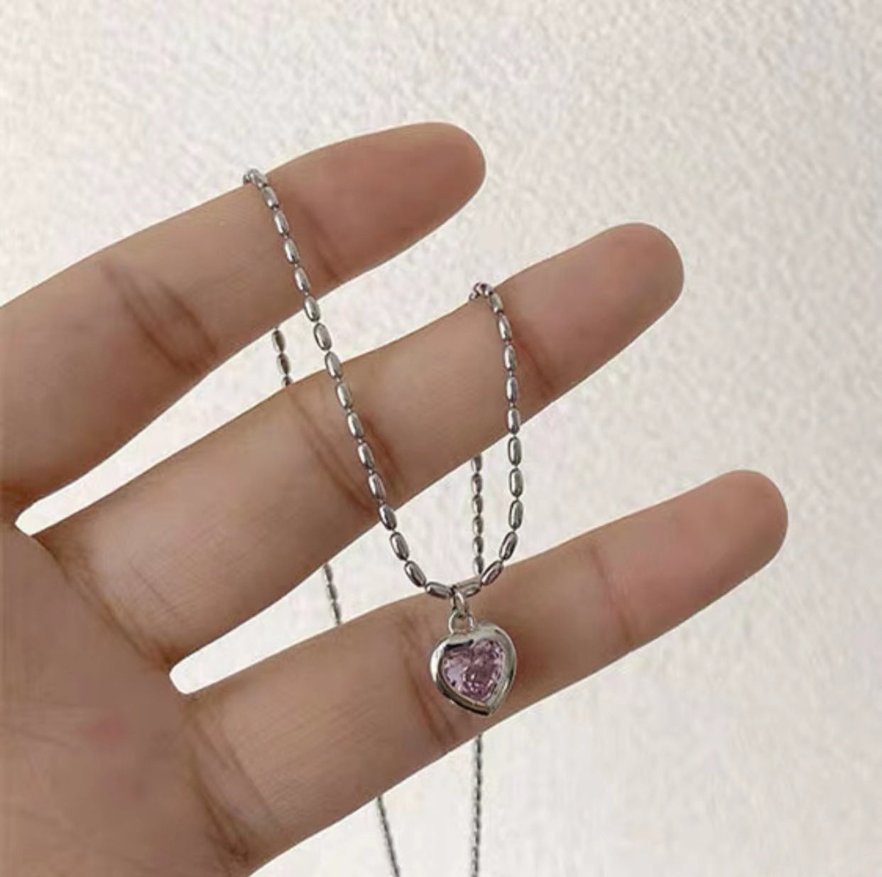 Simple Style Heart Shape Copper Necklace Plating Glass Stainless Steel Necklaces