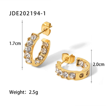 Fashion C Shape Geometric Inlay Stainless Steel Pearl Zircon Gold Plated Earrings