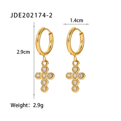 Fashion Cross Stainless Steel Earrings Inlay Artificial Pearls Zircon Stainless Steel Earrings