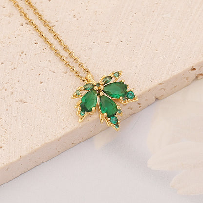 Stainless Steel 18K Gold Plated Fashion Flower Butterfly Zircon Pendant Necklace